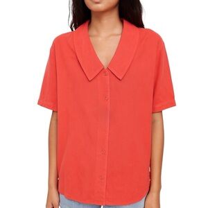 Tianello Short Sleeve Button Down Sz Medium‎ Red Orange